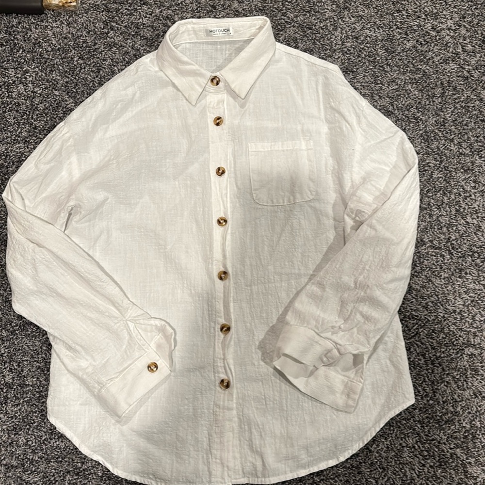 Brand new, medium white cotton button up blouse.